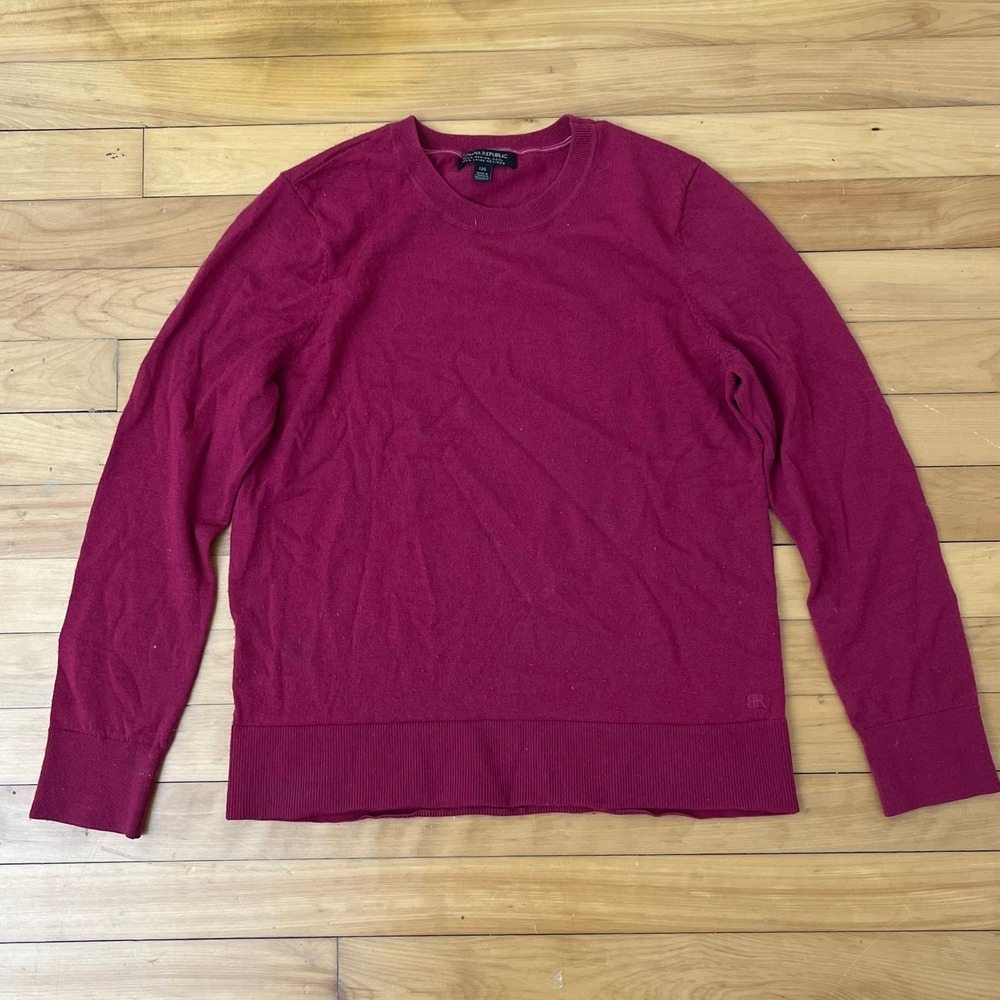 Banana Republic Mens Magenta 100% Merino Wool Crewneck Sweater Large Berry Pink